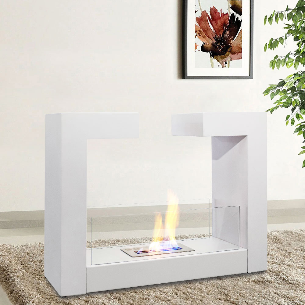 Living and Home White Double Sided Free Standing Ethanol Fireplace Image 7