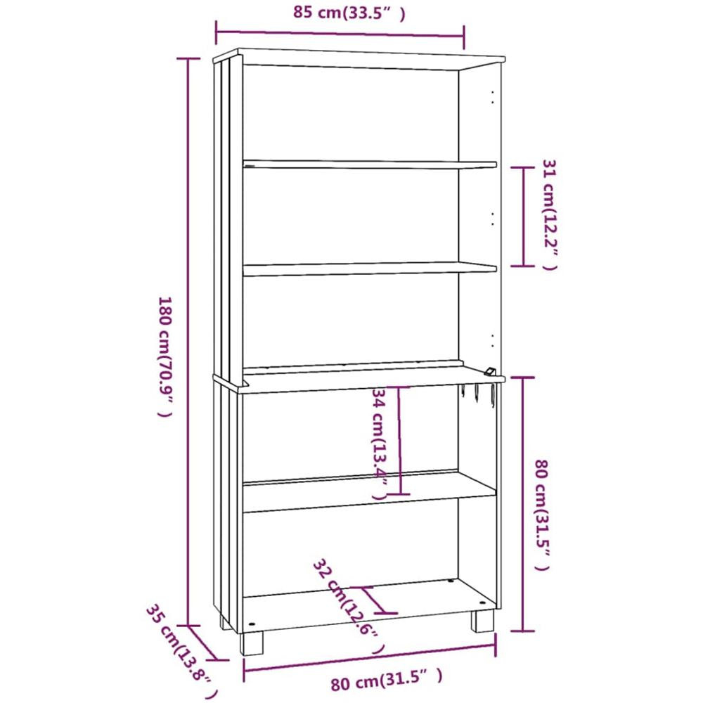 vidaXL Hamar 5 Shelf Light Grey Solid Wood Pine Highboard Image 7
