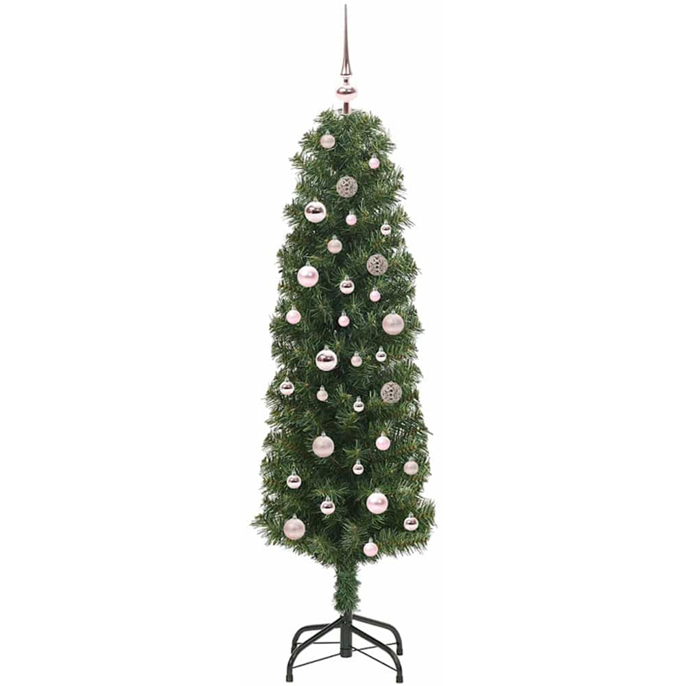 vidaXL Green Artificial Christmas Tree with Pinecones LEDs Pink Decoration Ornaments 5ft Image 1