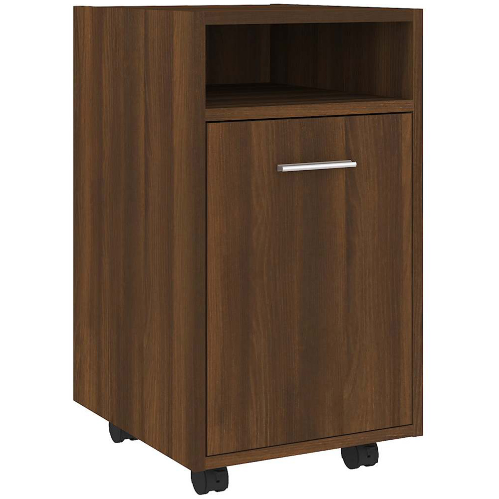 vidaXL Single Door Single Open Shelf Brown Oak Side Cabinet with Wheels Image 2