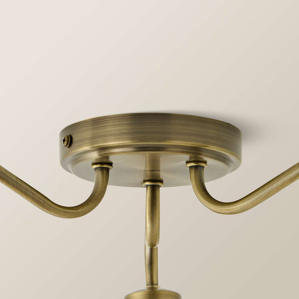 ValueLights Bourton 3 Arm Cream Ribbed Dome Shade Brushed Gold Ceiling Light with Bulb Image 3