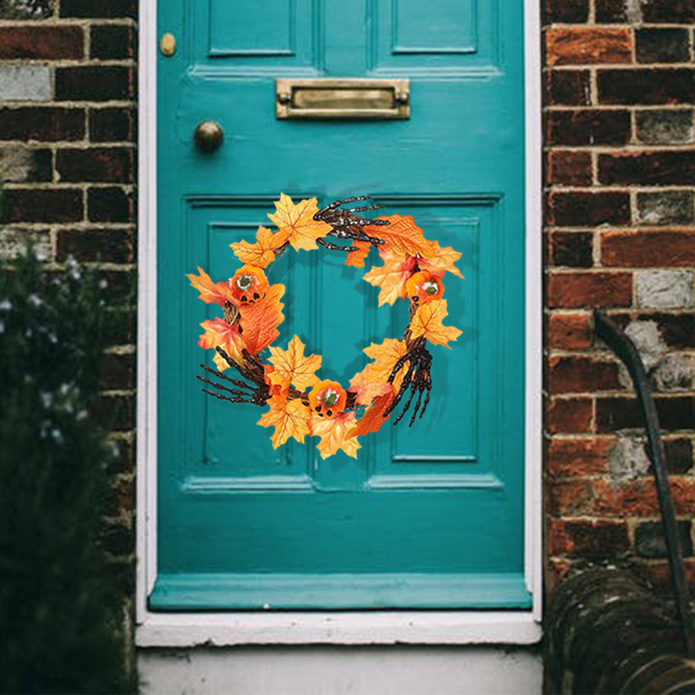 40cm Pumpkin Door Wreath with Hands Image 2