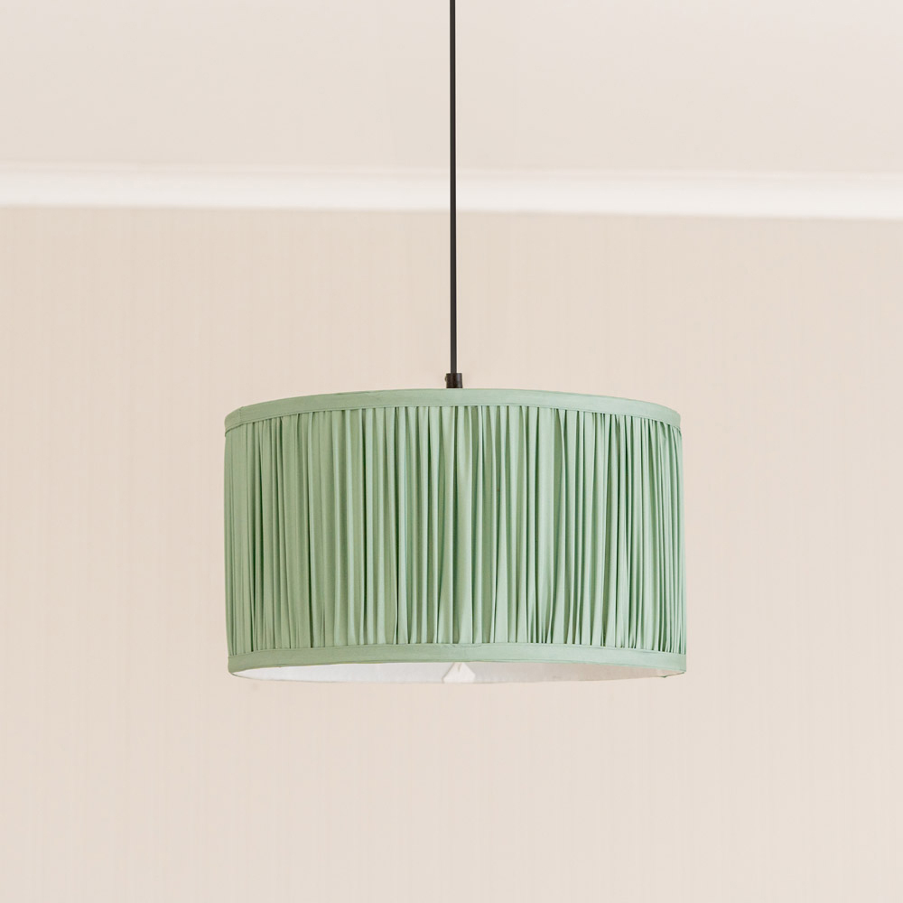 ValueLights Jess Green Ruched Pleated Large Drum Lamp Shade Image 3