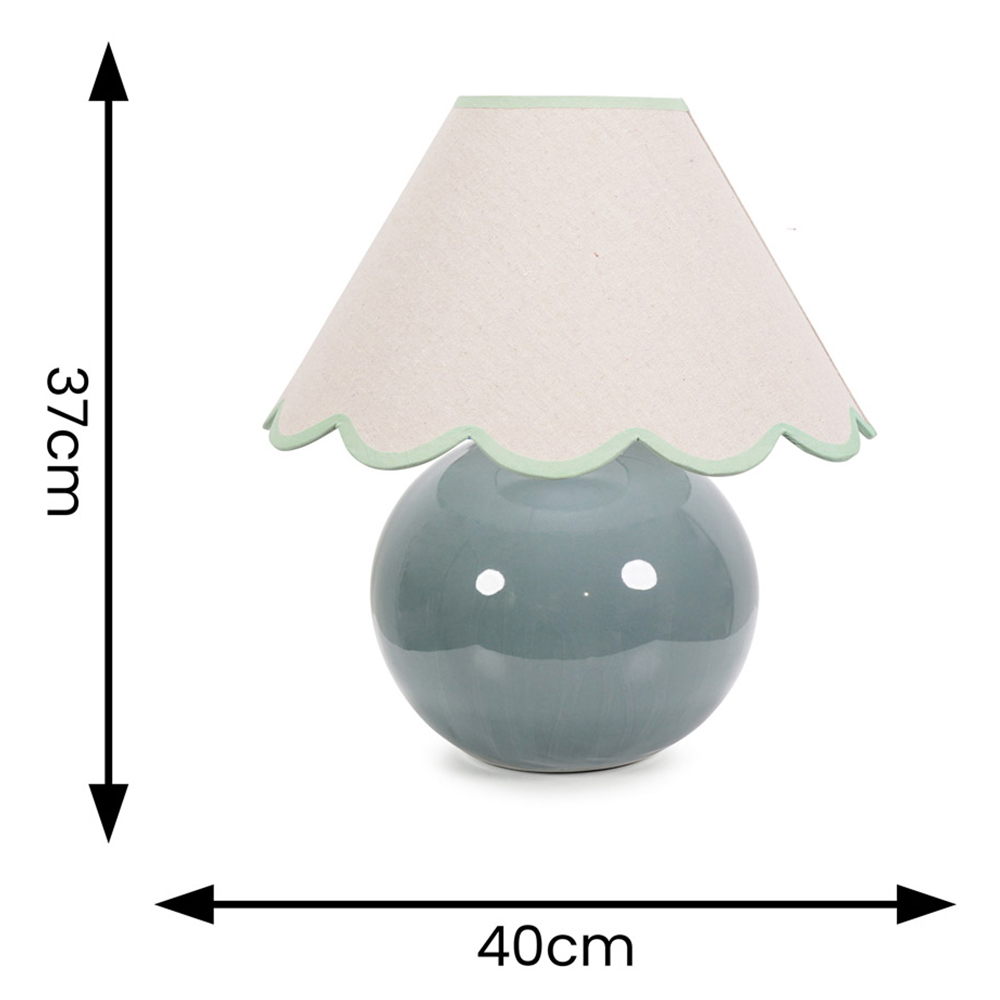ValueLights Bosco Eucalyptus Teal Blue Green Trim Scallop Shade Ceramic LED Table Lamp Image 4