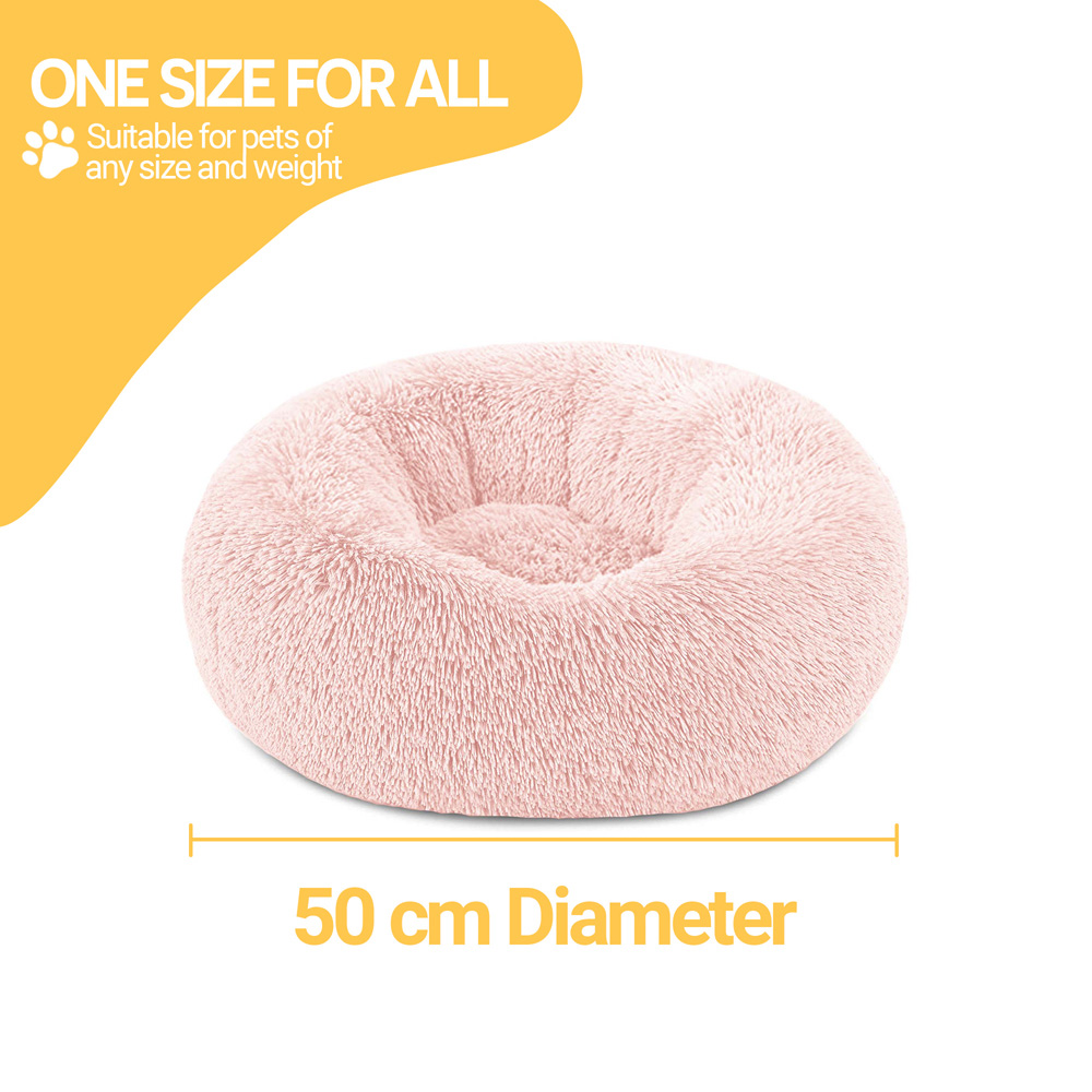 Petwinks Small Pink Snug Shaggy Faux Fur Round Pet Bed Image 3
