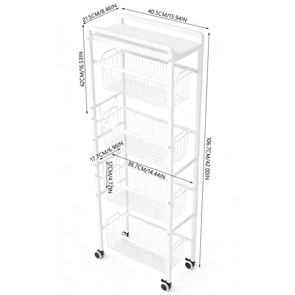 Living and Home 5 Shelf White Slim Rolling Kitchen Storage Organiser Image 8