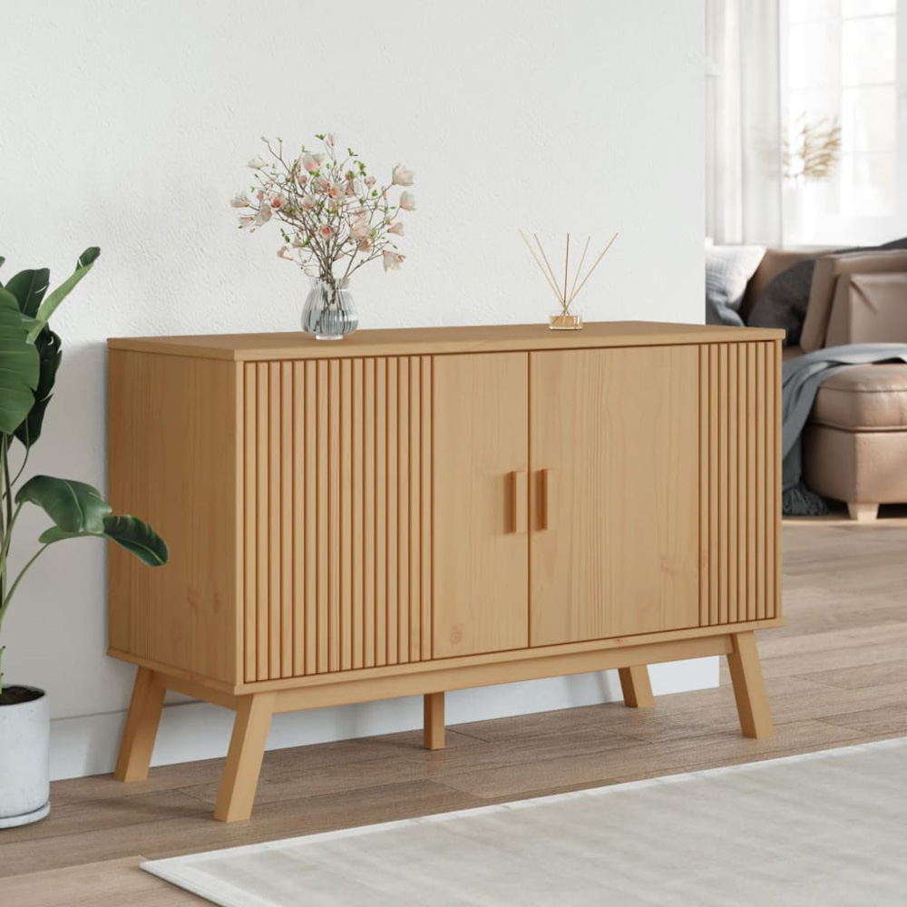 vidaXL Olden 2 Door Brown Solid Pine Wood Wide Sideboard Image 3