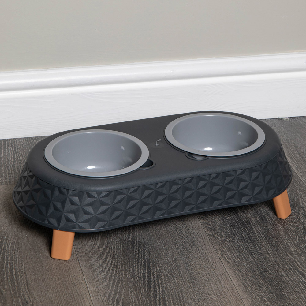 Samuel Alexander Grey Plastic Raised Double Pet Bowl Feeding Station with Stand 16 x 9cm Image 2