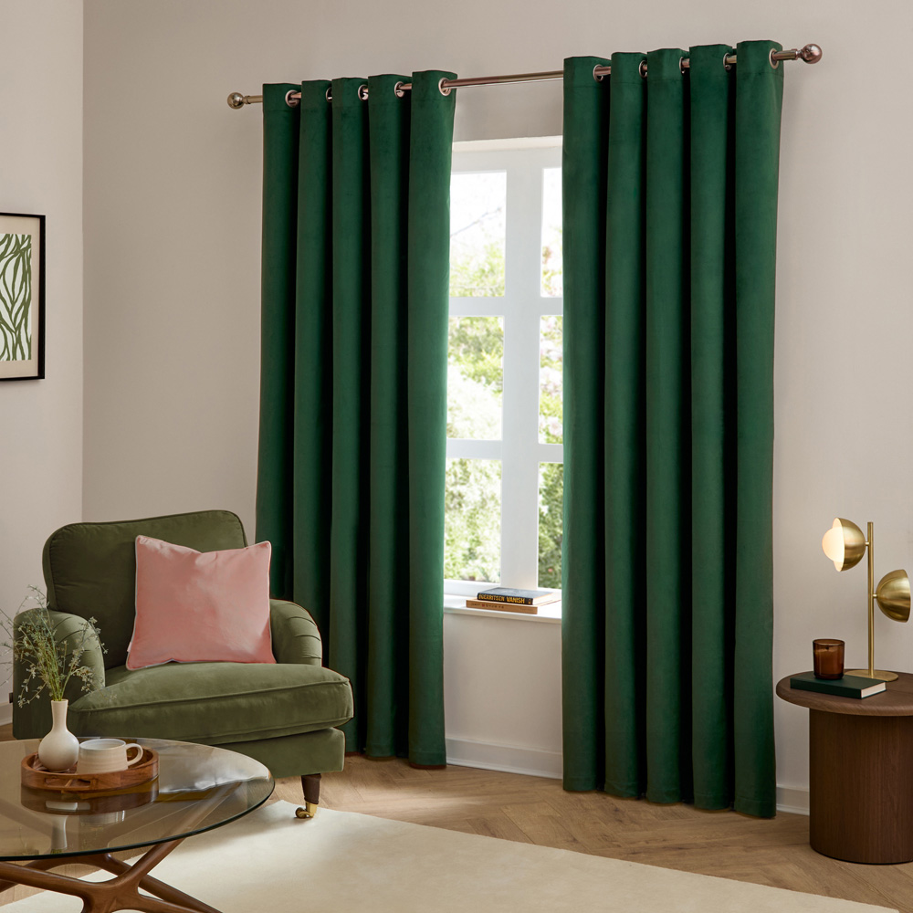 Furn The Ultimate Emerald Velvet Fully Lined Eyelet Curtains 168 x 137cm Image 5