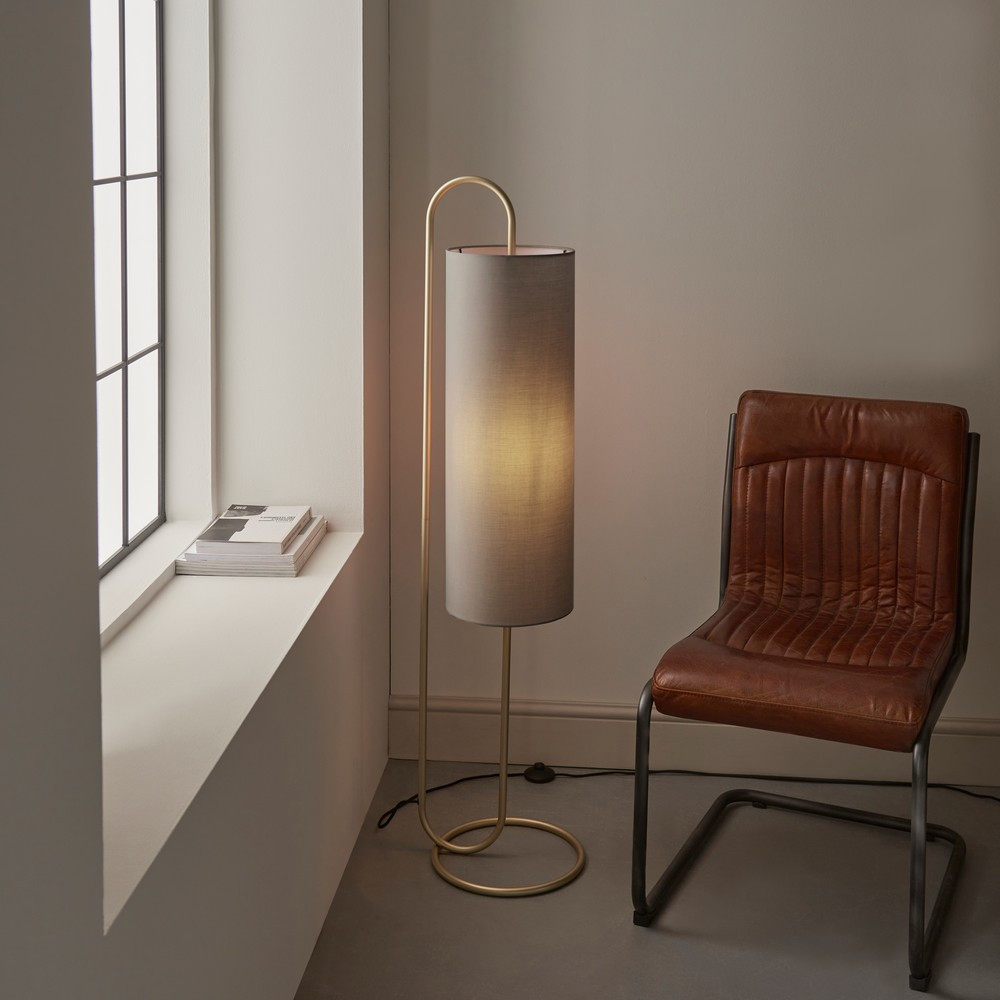 Merano Arenzano Antique Brass and Grey Fabric Floor Lamp Image 2