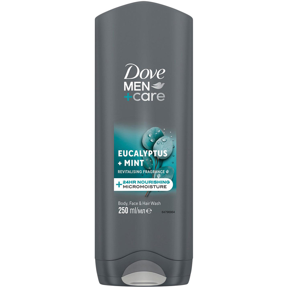 Dove Men+ Care 3-in-1 Eucalyptus and Mint Body Face and Hair Wash 250ml 24 Pack Image 2
