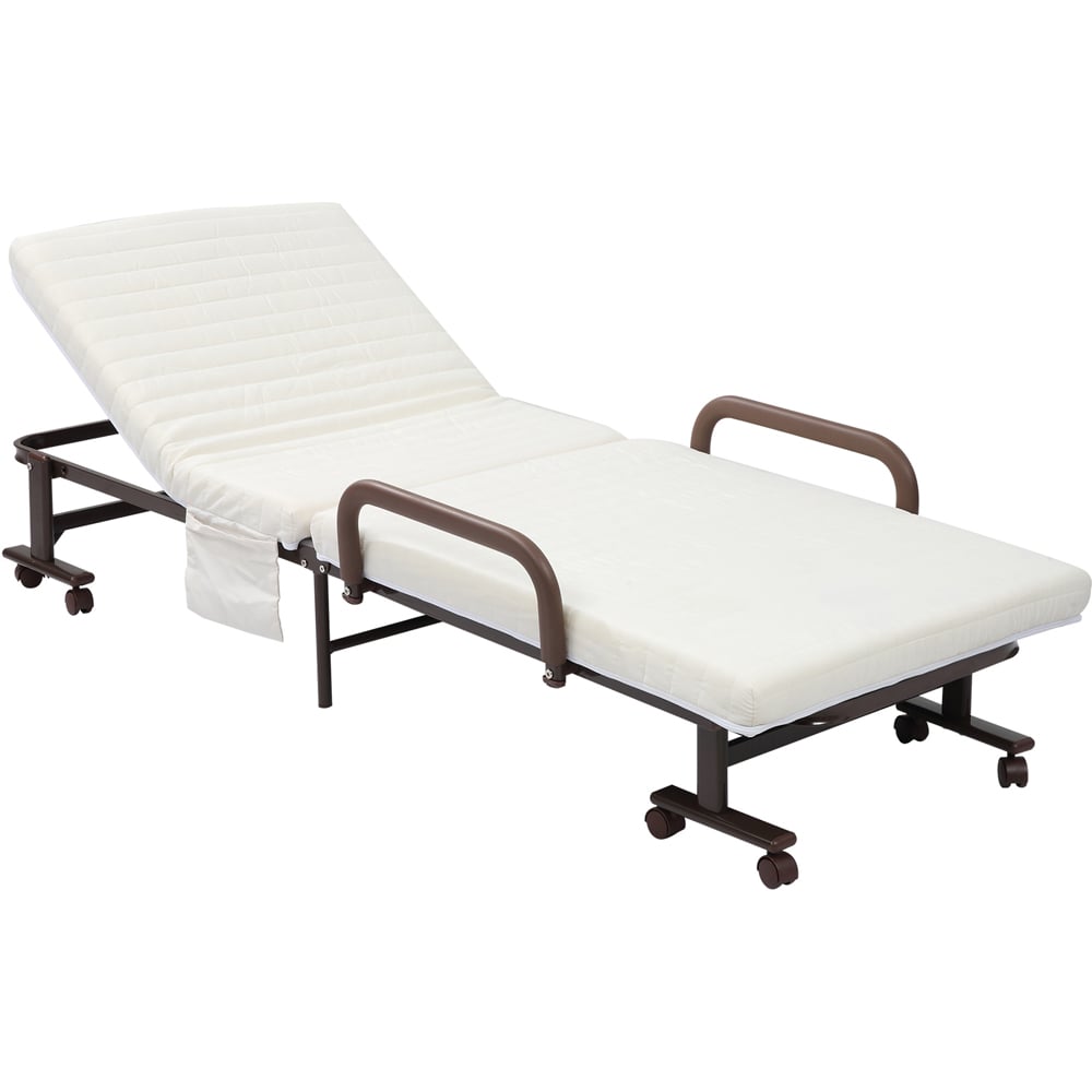 Portland Single Brown Folding Guest Bed on Wheels with Mattress Image 2