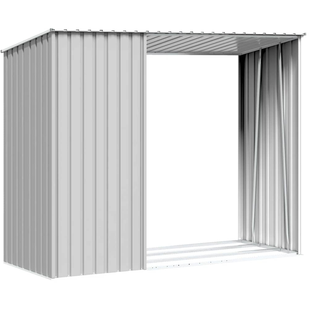 vidaXL 8 x 3.2ft Grey Galvanised Steel Garden Firewood Shed Image 4