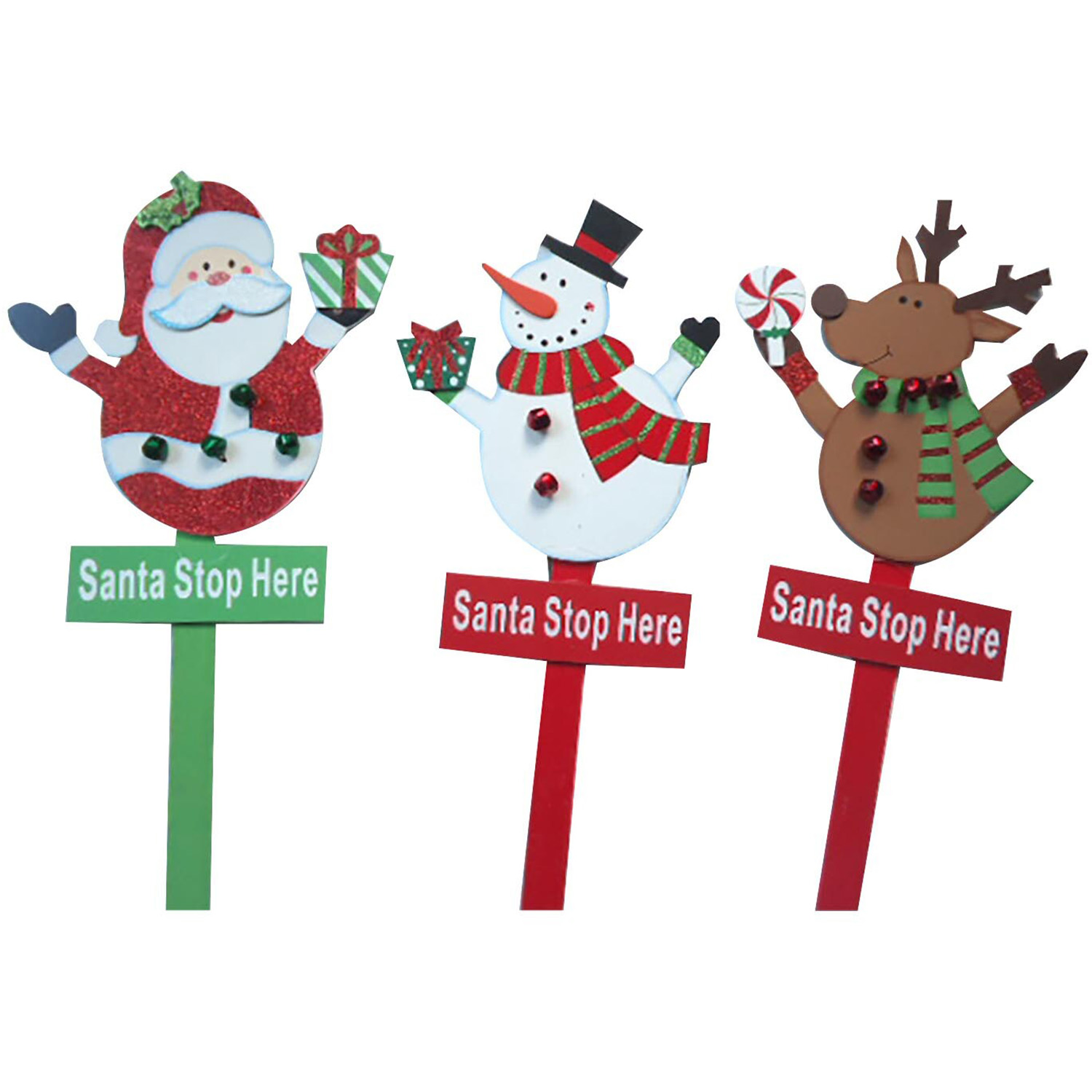 Santa Stop Here Wooden Stake Christmas Ornament Image