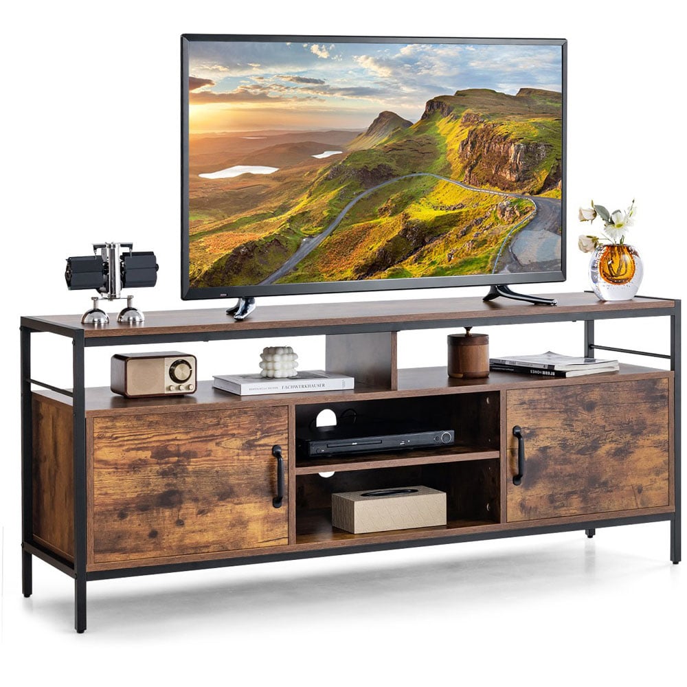 Costway 2 Door 4 Shelf Rustic Brown TV Unit Image 3