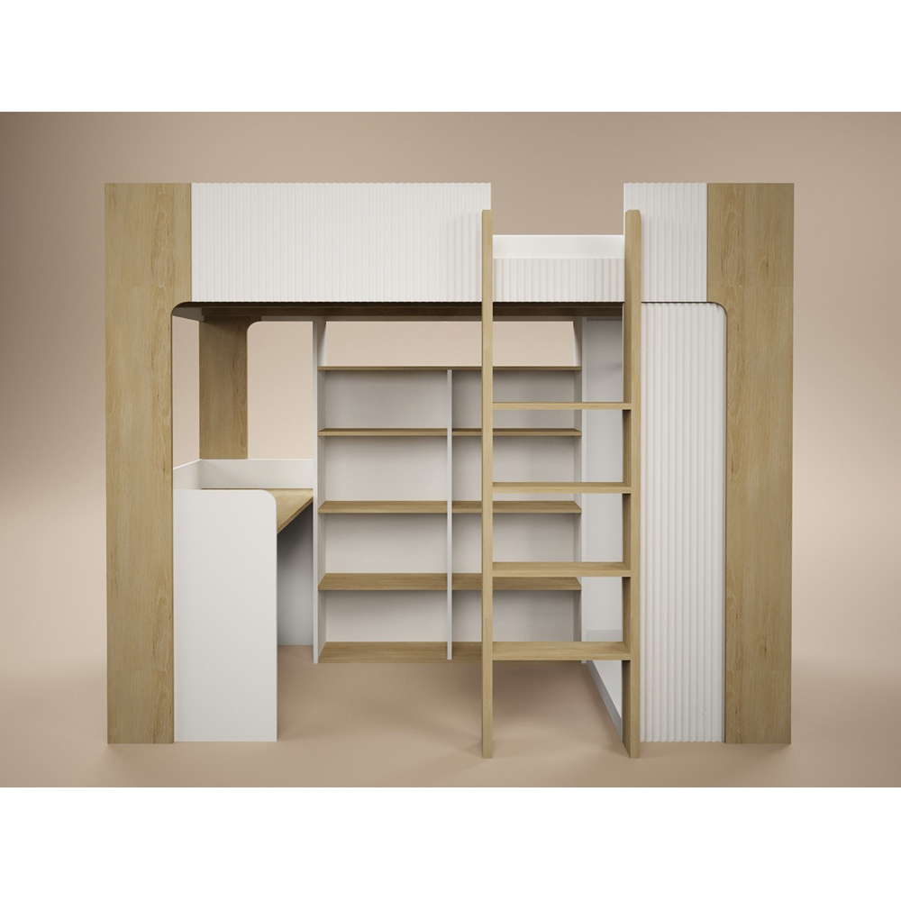Flair Aeson White and Oak High Sleeper with Desk and Wardrobe Image 2