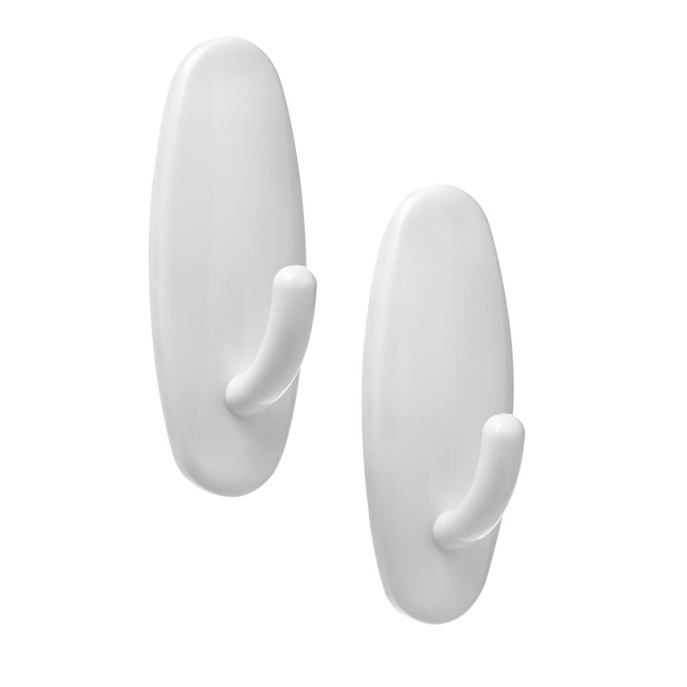 Wilko White Removable Adhesive Oval Hook 2 Pack Image