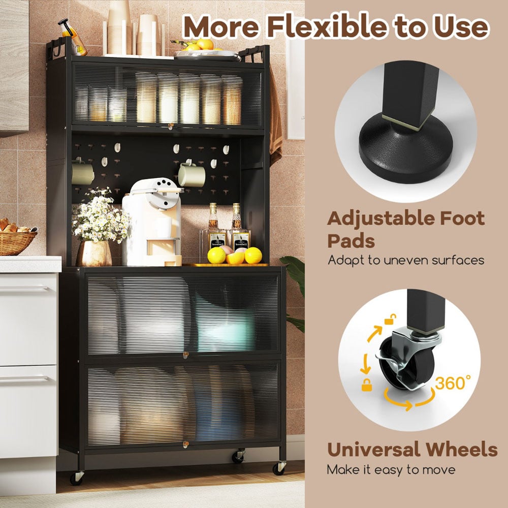 Costway 3 Door Black Multifunctional Bakers Rack Image 7