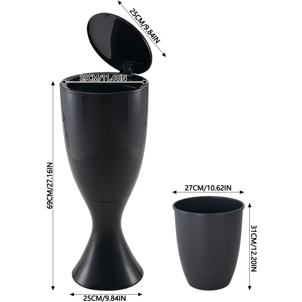 Living and Home Black Goblet Shape Rubbish Bin with Wheels 13L Image 8