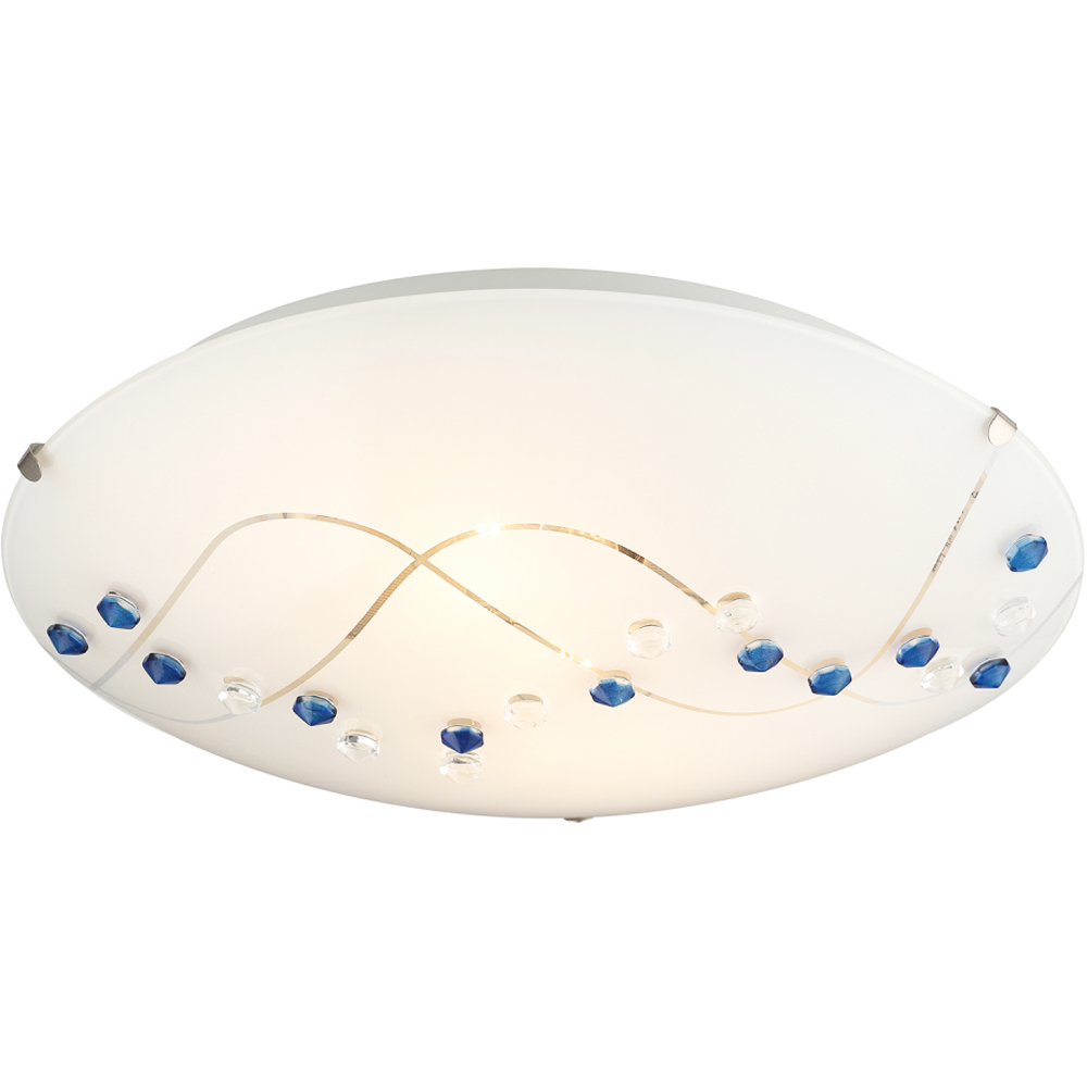 Happy Homewares Round Opal Glass Ceiling Light with Blue and Clear Crystal Buttons Image 6