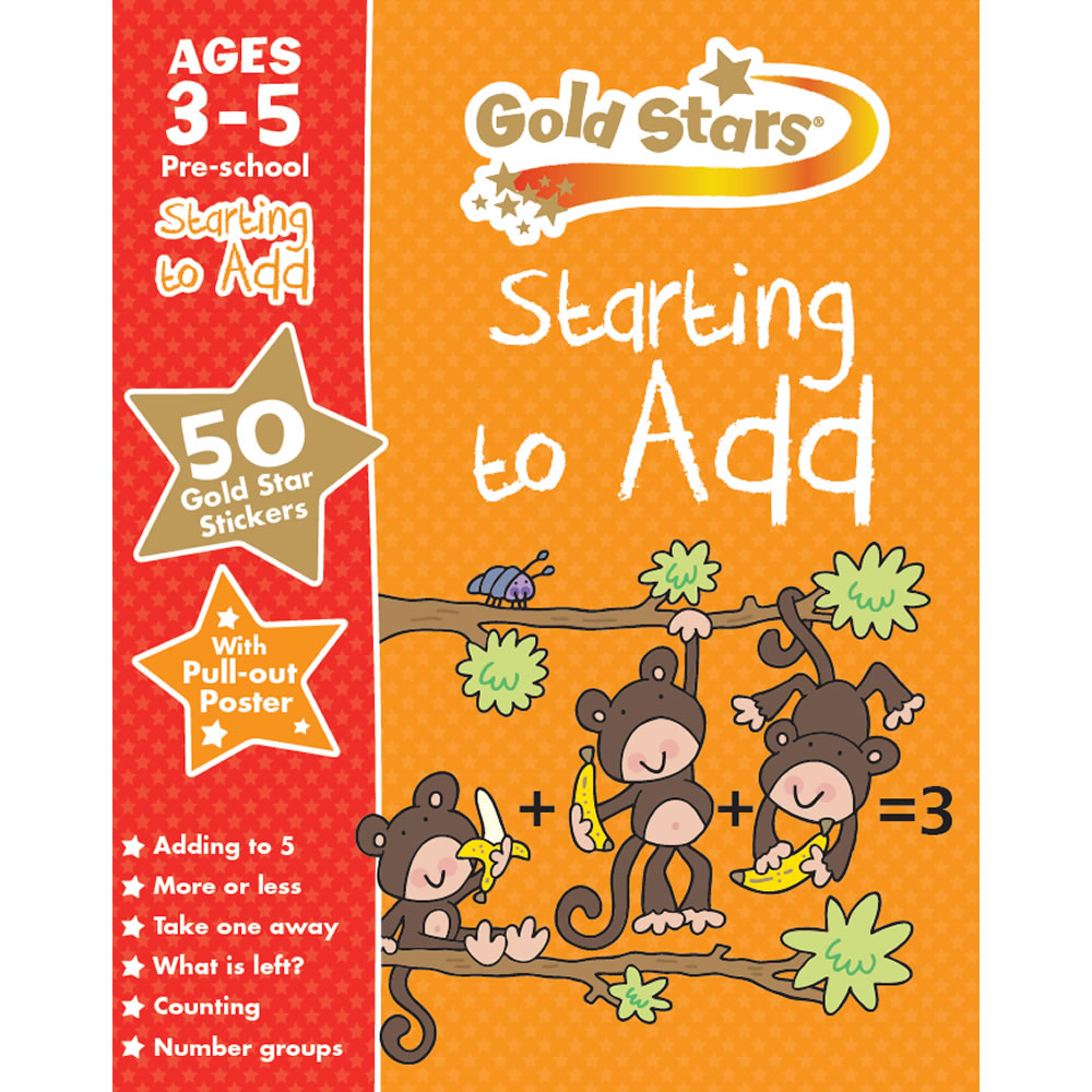 Gold Stars Starting to Add Educational Workbook Pre-School Ages 3-5 Years Image