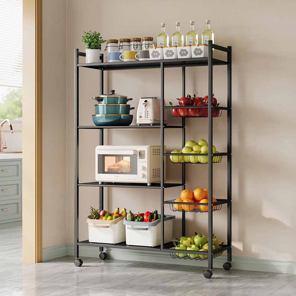 Living and Home 4-Tier Black Microwave Storage Rack on Wheel Image 7