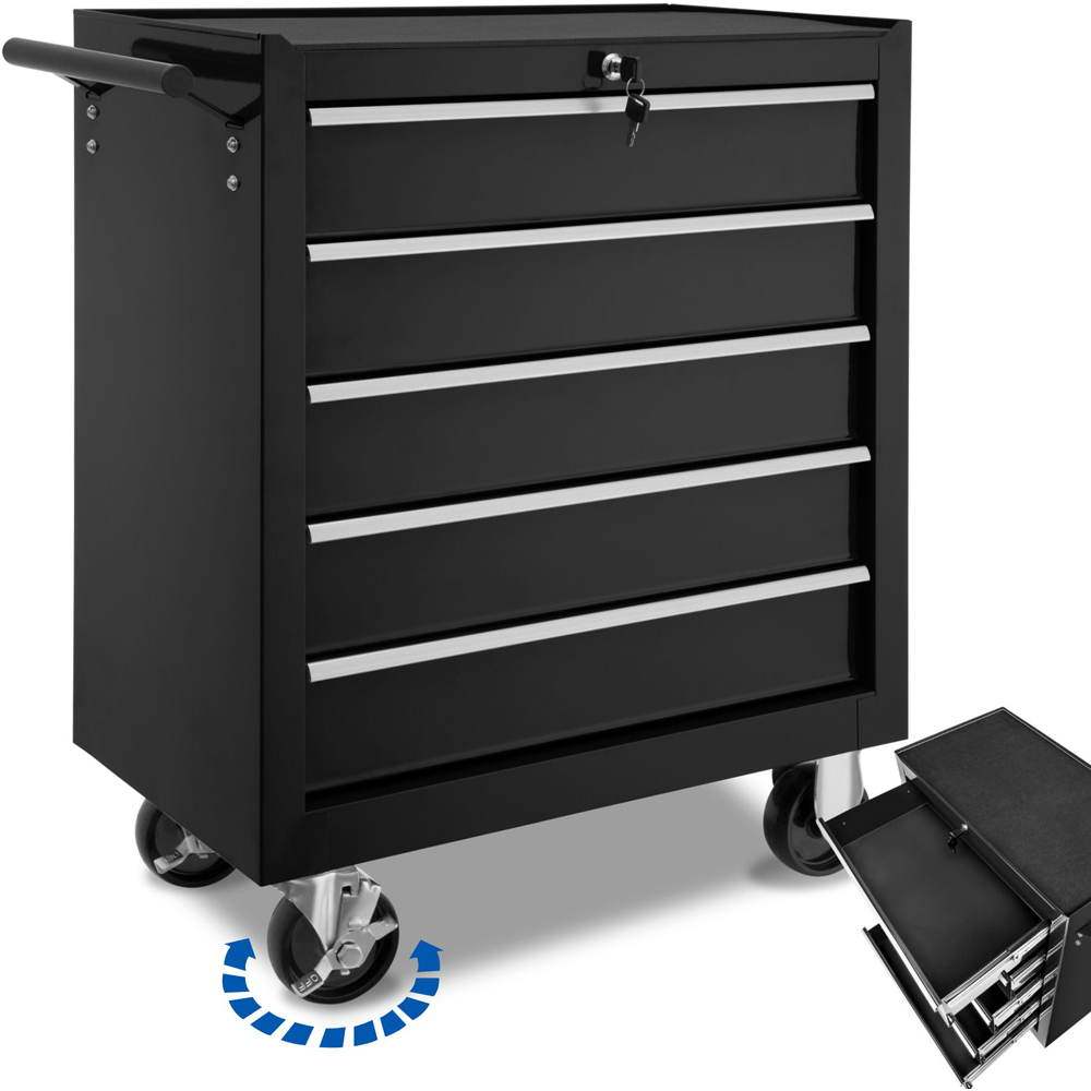 tectake 5 Drawer Black Tool Chest of Drawers with Wheels Image 3