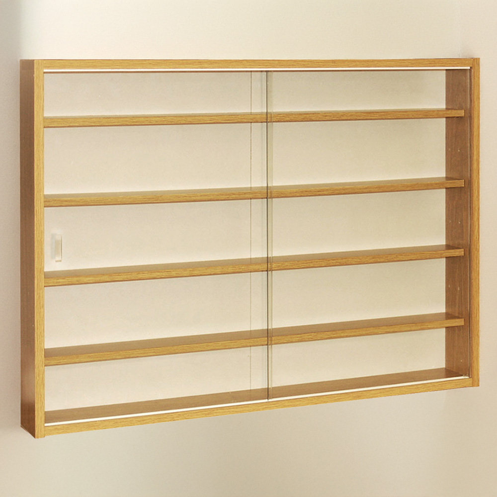 Watsons Reveal 4 Shelf Oak Glass Display Wall Cabinet Image 1