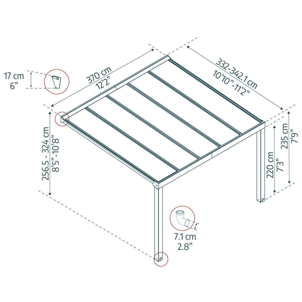 Palram Canopia Stockholm Grey and Clear 3.4 x 3.7m Patio Cover Image 4