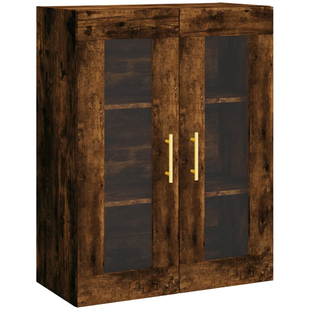 vidaXL 2 Glass Door Brown Smoked Oak Wall Mounted Cabinet Image 2