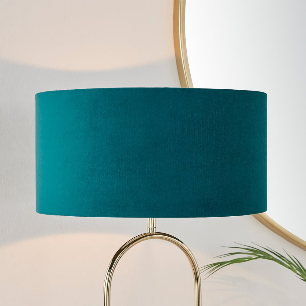 Furniturebox Avery Teal Velvet Brass Table Lamp Image 3