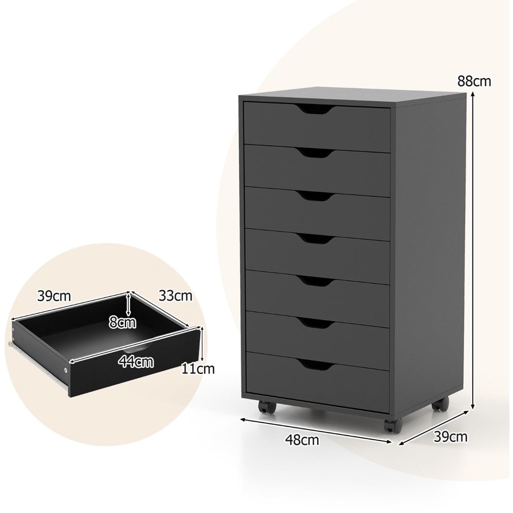 Costway 7 Drawer Black Mobile File Cabinet Image 9
