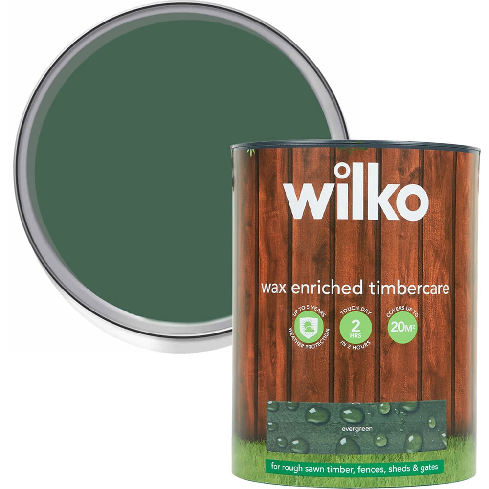 Wilko Wax Enriched Timbercare Evergreen Wood Paint 5L Image 1