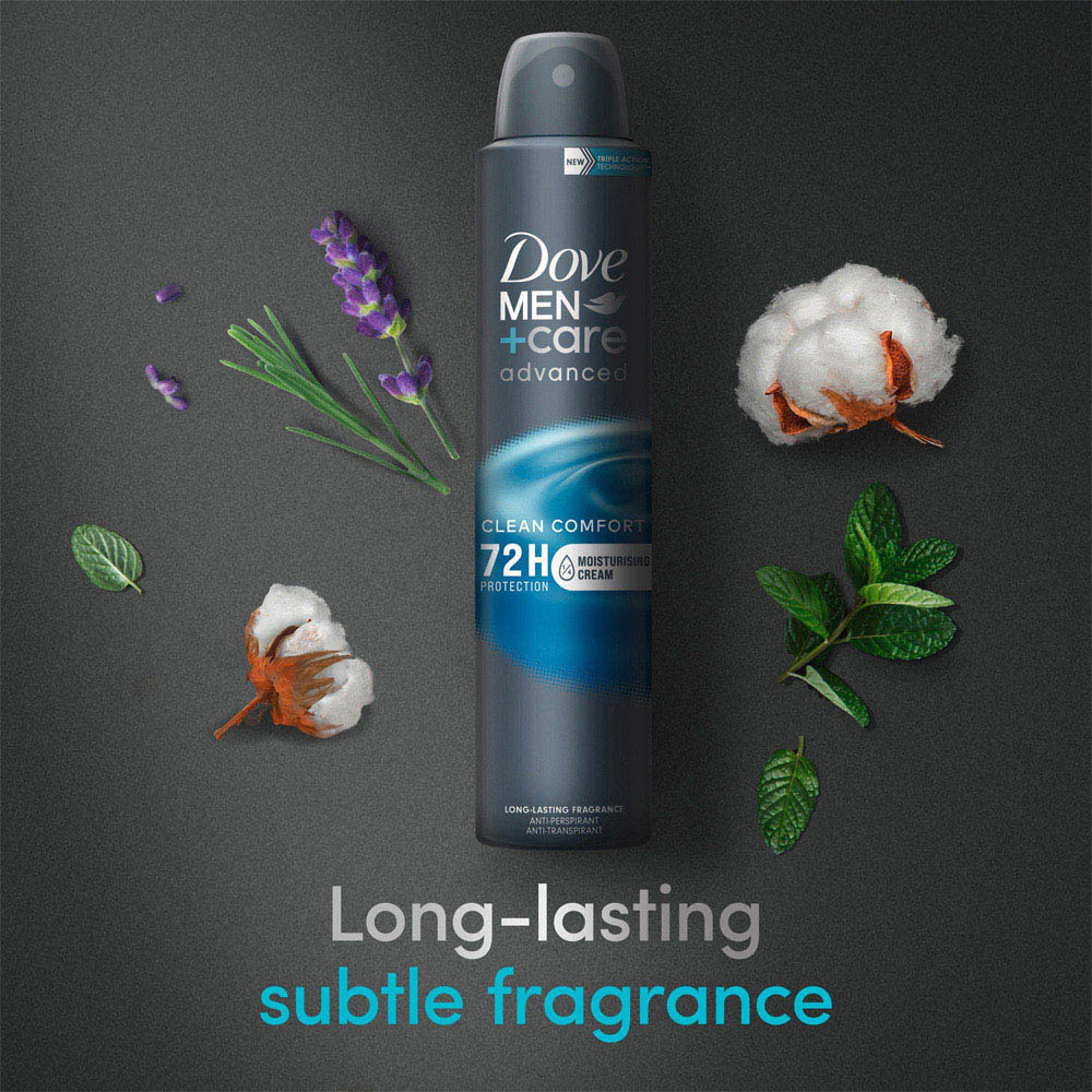 Dove Men+Care Advanced Clean Comfort Antiperspirant Deodorant Aerosol 200ml Image 6