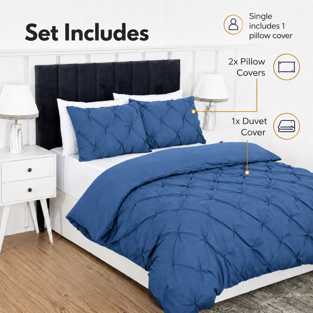 MHG Living King Size Navy Microfibre Pintuck Duvet Cover Set Image 5