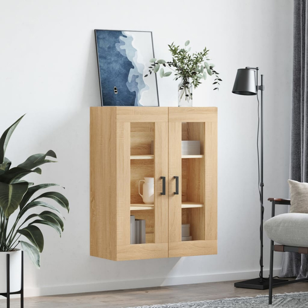 vidaXL 2 Glass Door Sonoma Oak Wall Mounted Cabinet Image 3