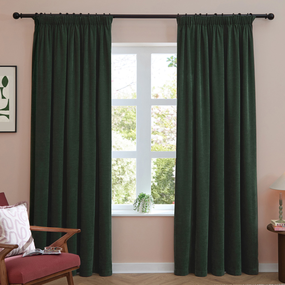 Furn Soft Chenille Bottle Blackout Pencil Pleat Curtains 117 x 137cm Image 1