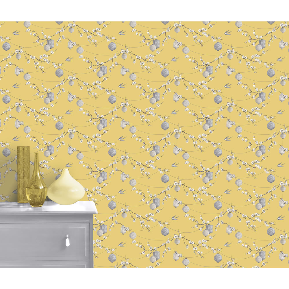Arthouse Chinese Garden Yellow Wallpaper Wilko