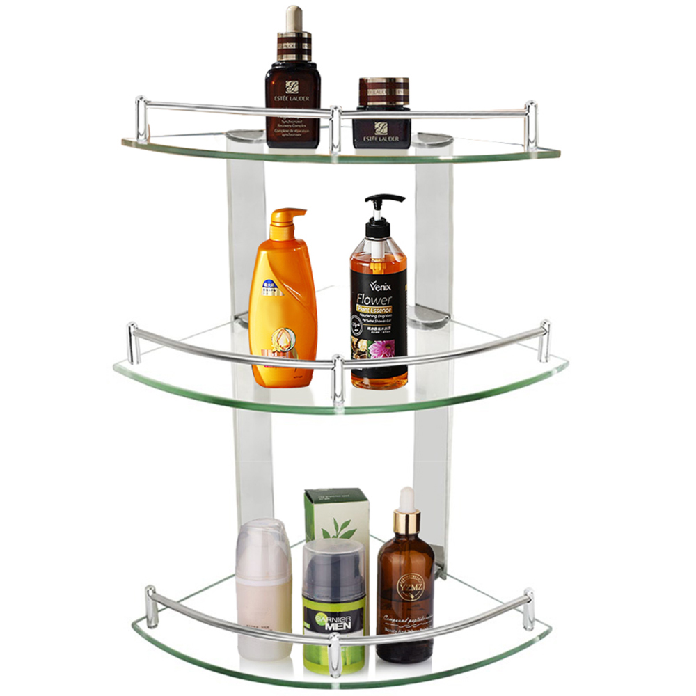 Living And Home WH1077 Tempered Glass & Stainless Steel Multi-Tier Wall Mounted Corner Shelf Image 3