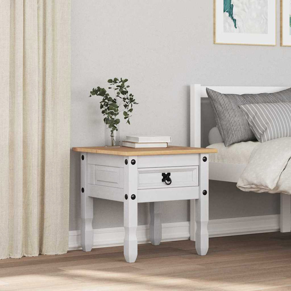 vidaXL Corona Single Drawer White Solid Pine Wood End Table Image 9