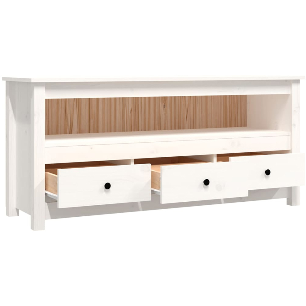 vidaXL 3 Drawer Single Shelf White Solid Pine Wood TV Cabinet Image 5