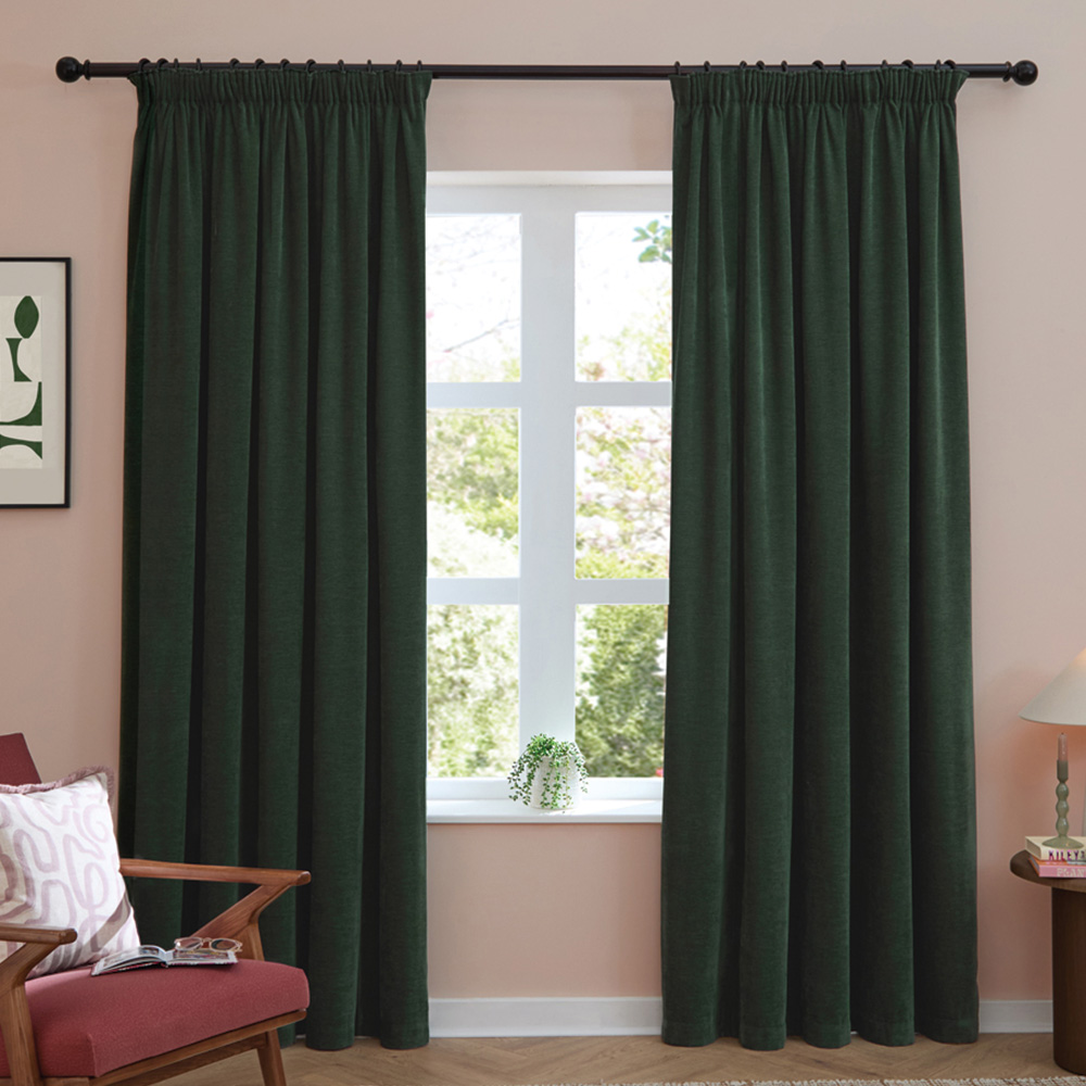 Furn Soft Chenille Bottle Blackout Pencil Pleat Curtains 168 x 183cm Image 1