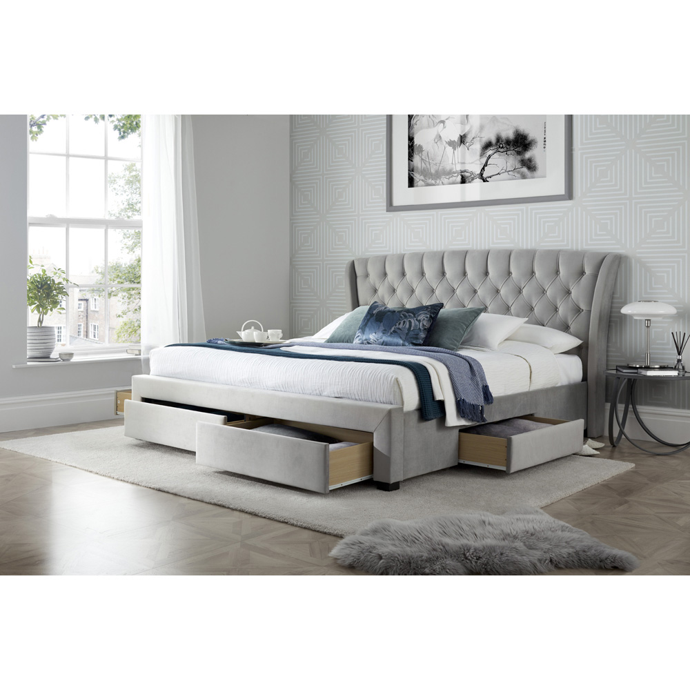 Newton King Size Grey Velvet 4 Drawer Storage Bed Frame Image 4