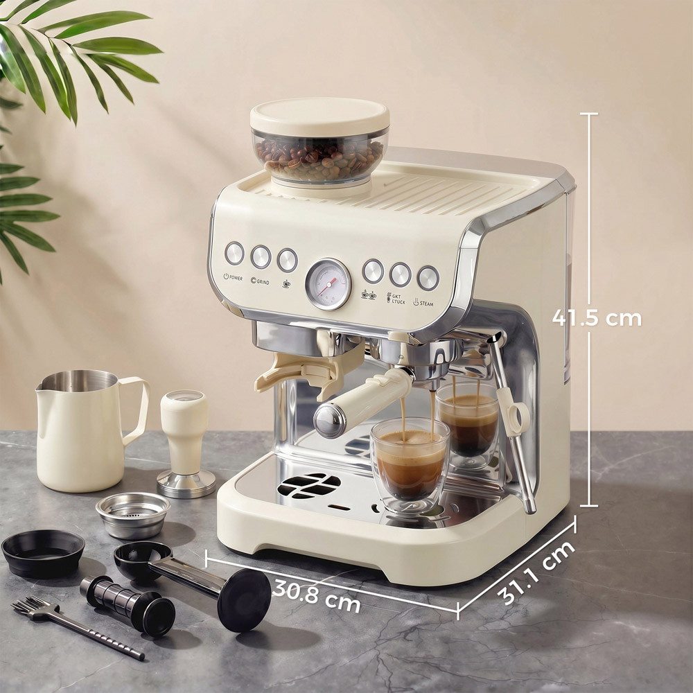 HOMCOM Bean to Cup 800-197V70CW Cream White Coffee Machine with Integrated Bean Grinder Image 9