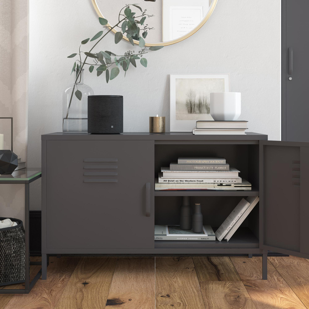 Dorel Bradford 2 Door 2 Shelf Grey Metal Accent Cabinet Image 7