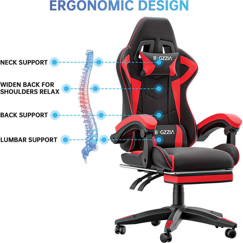 Rattrix Red Height Adjustable Gaming Chair with Footrest and Lumbar Cushion Image 6