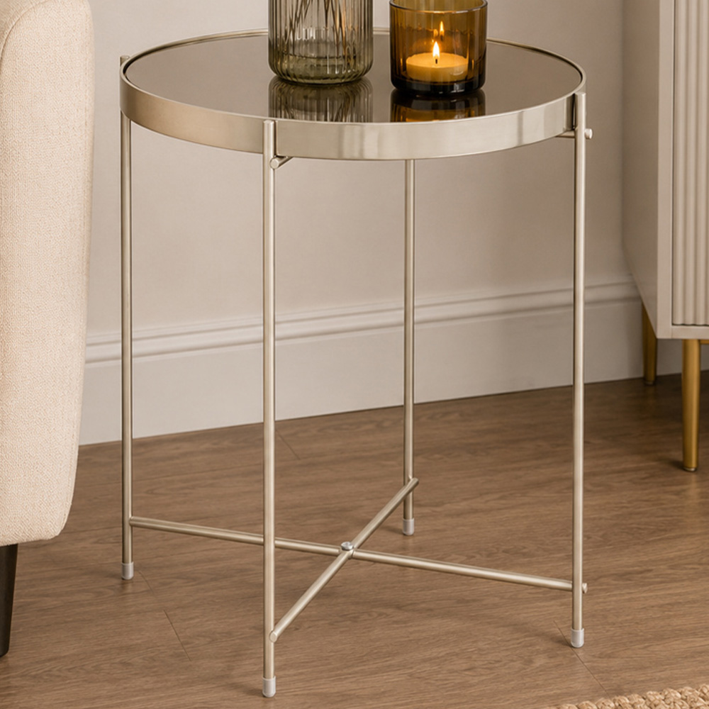 Premier Housewares Allure Grey Low Side Table with Mirrored Top Image 1