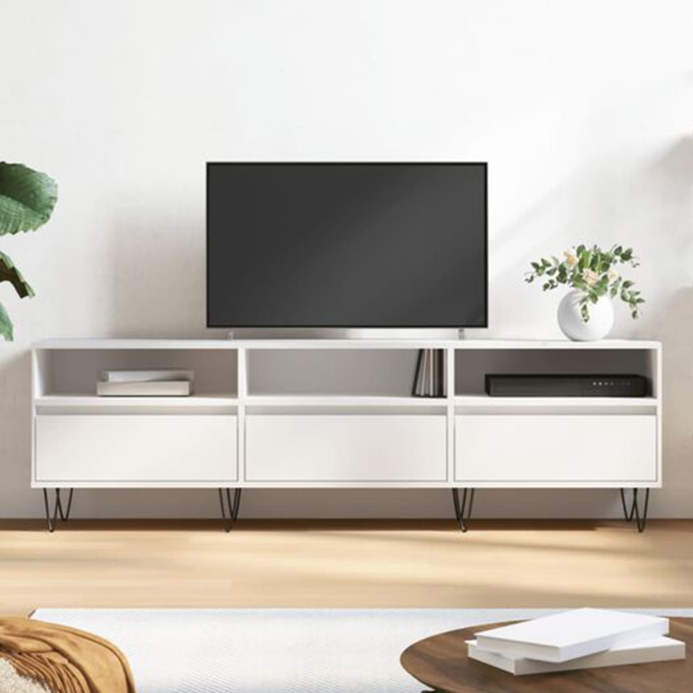 vidaXL 3 Door 3 Shelf White TV Cabinet Image 1
