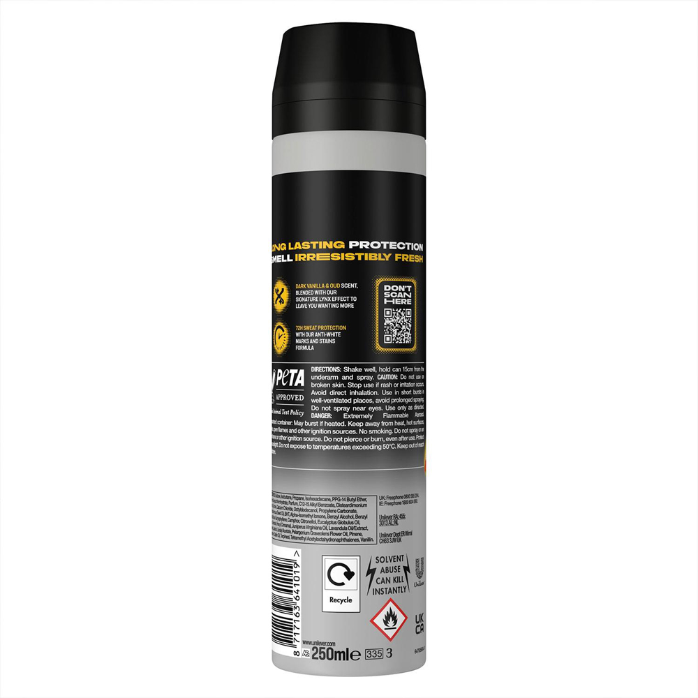 Lynx Gold 72H Protection Anti-Perspirant Anti-White Marks Deodorant Spray 250ml 18 Pack Image 3