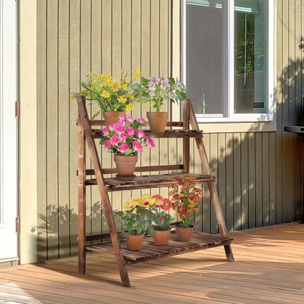 Outsunny 3 Tier Wood Flower Stand Image 2